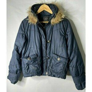 Estacot Japanese Brand Faux Fur Collared Puffer Jacket Blue Women's Size Small S